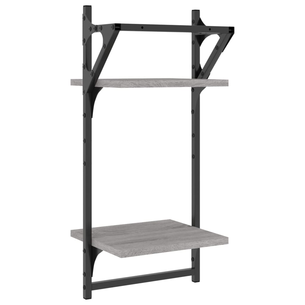 vidaXL 2-Tier Wall Shelves with Bars 2 pcs Grey Sonoma 30x25x65 cm