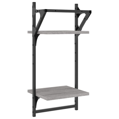 vidaXL 2-Tier Wall Shelves with Bars 2 pcs Grey Sonoma 30x25x65 cm