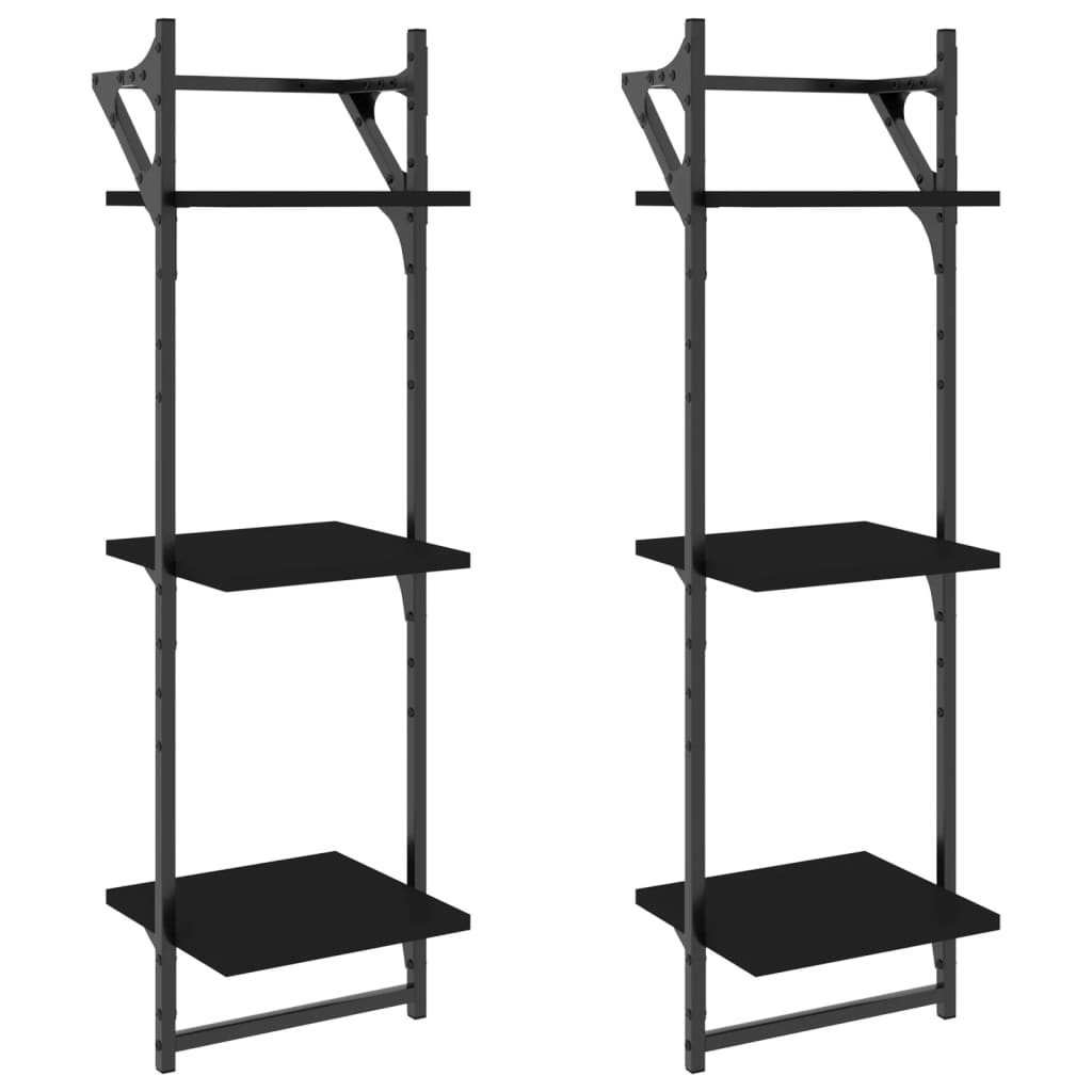 vidaXL 3-Tier Wall Shelves with Bars 2 pcs Black 30x25x100 cm
