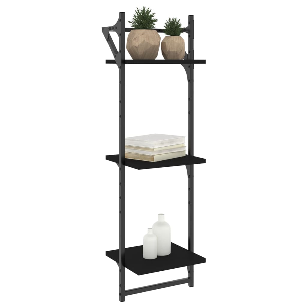 vidaXL 3-Tier Wall Shelves with Bars 2 pcs Black 30x25x100 cm