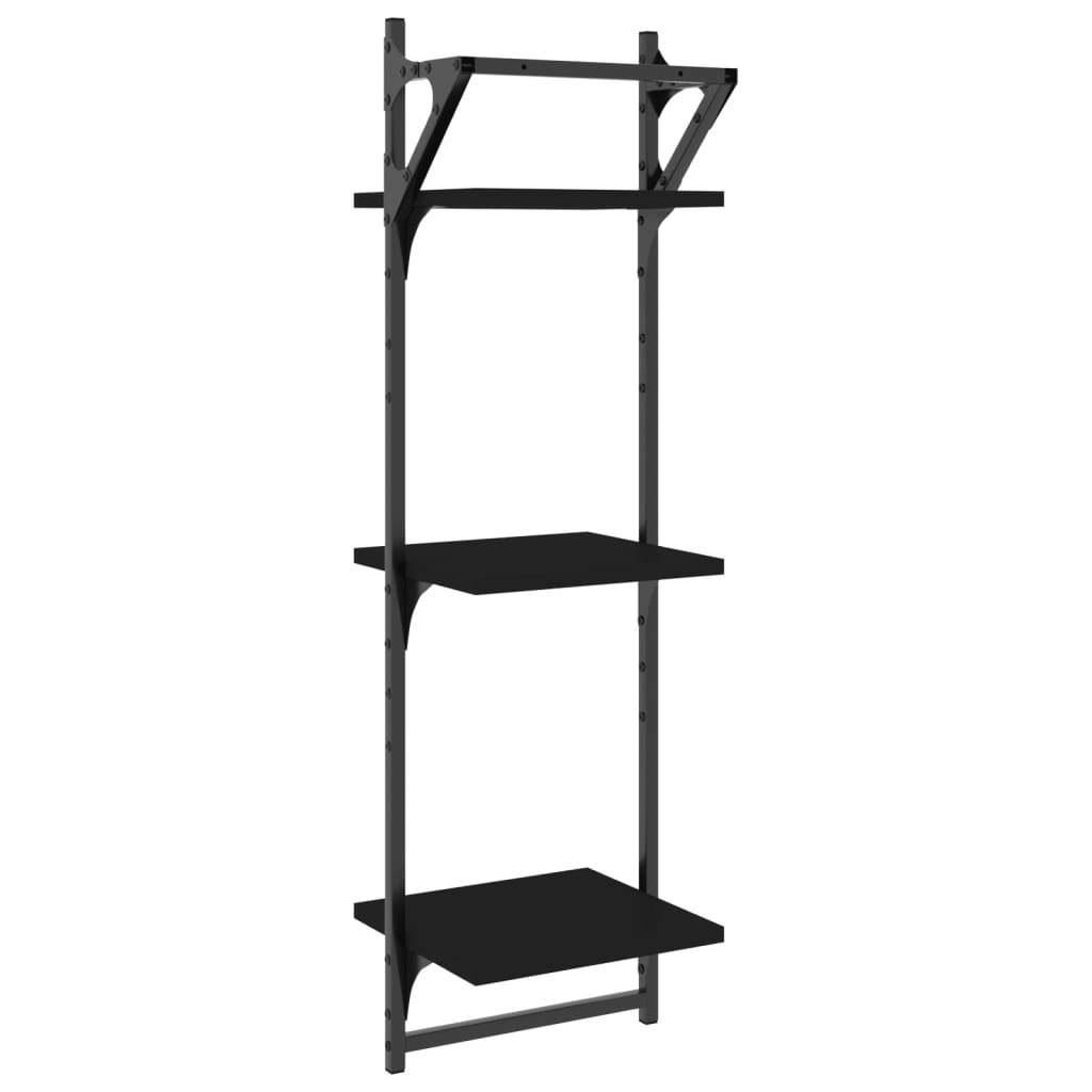 vidaXL 3-Tier Wall Shelves with Bars 2 pcs Black 30x25x100 cm