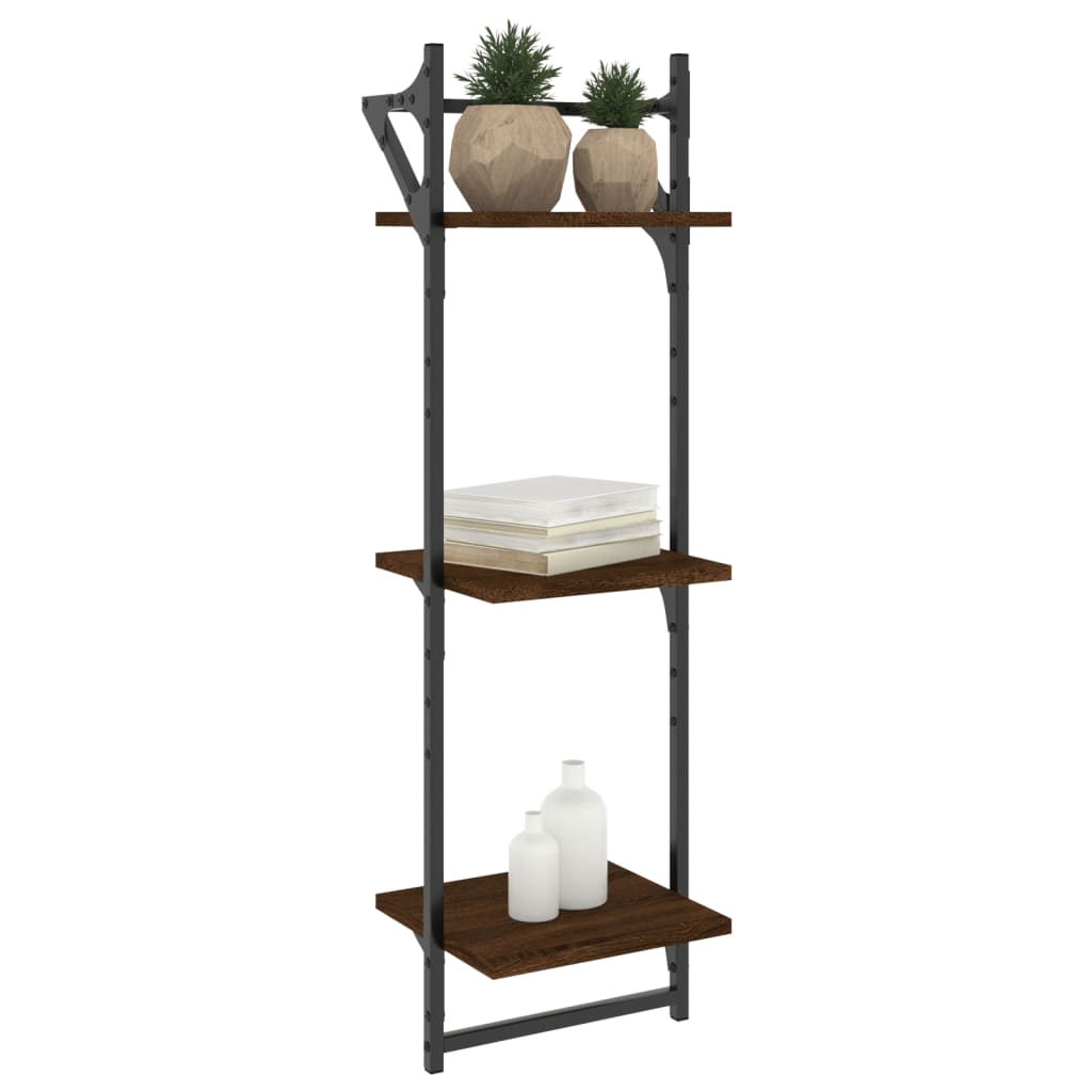 vidaXL 3-Tier Wall Shelves with Bars 2 pcs Brown Oak 30x25x100 cm