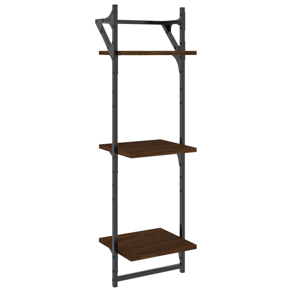 vidaXL 3-Tier Wall Shelves with Bars 2 pcs Brown Oak 30x25x100 cm