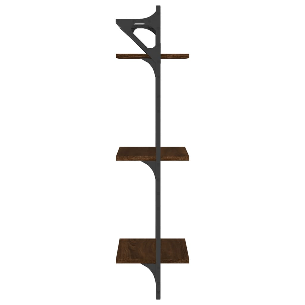 vidaXL 3-Tier Wall Shelves with Bars 2 pcs Brown Oak 30x25x100 cm