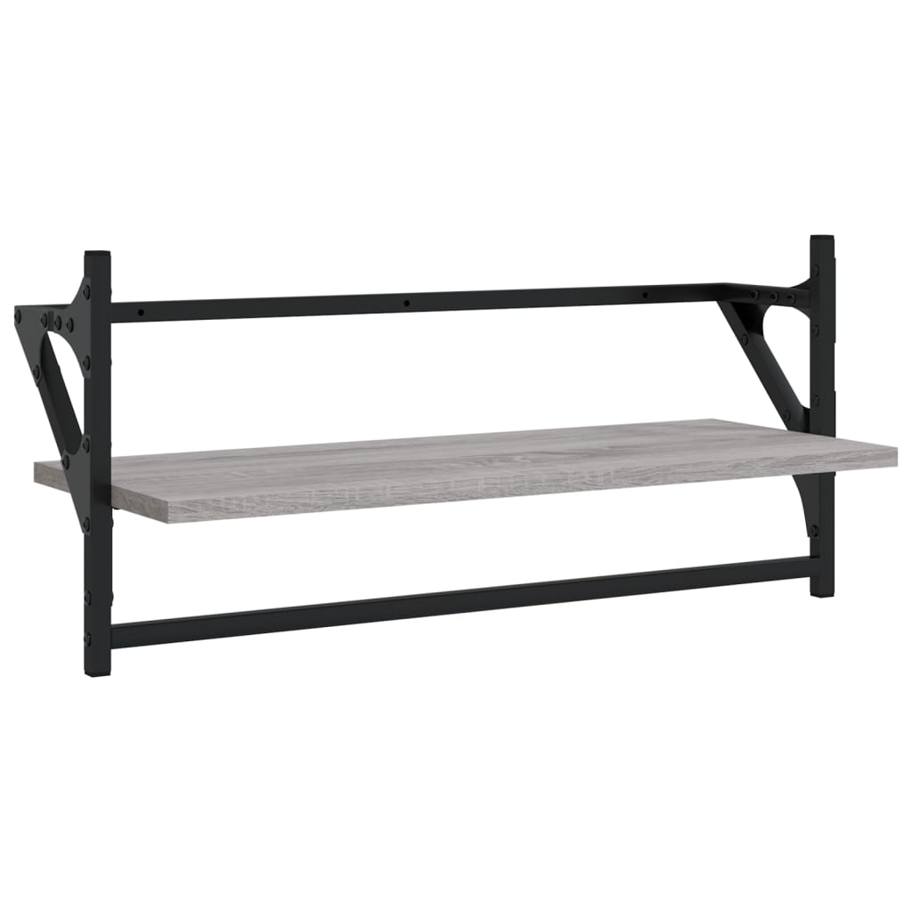 vidaXL 4 Piece Wall Shelf Set with Bars Grey Sonoma Engineered Wood