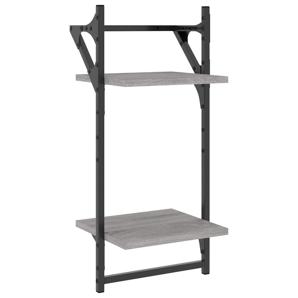 vidaXL 4 Piece Wall Shelf Set with Bars Grey Sonoma Engineered Wood