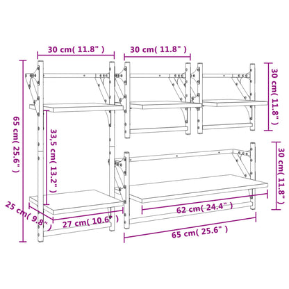vidaXL 4 Piece Wall Shelf Set with Bars Grey Sonoma Engineered Wood