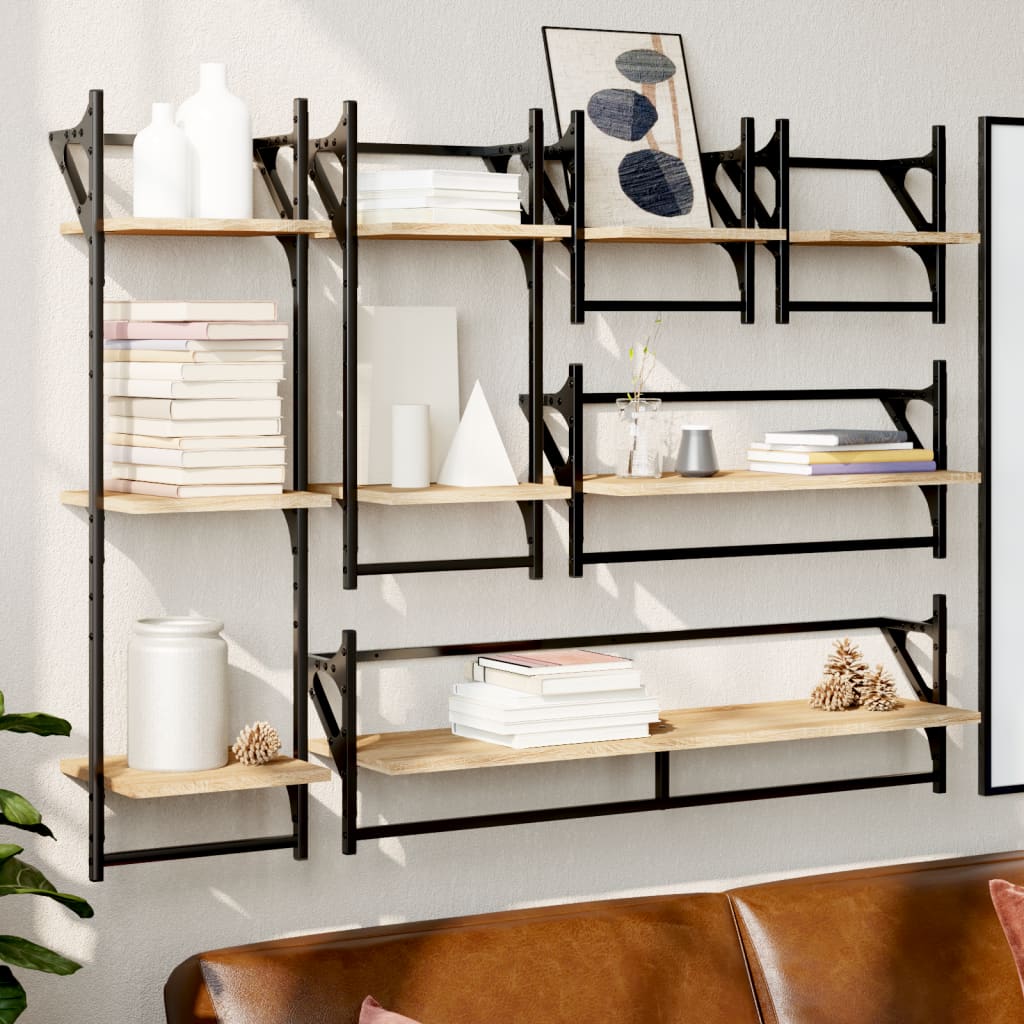 vidaXL 6 Piece Wall Shelf Set with Bars Sonoma Oak Engineered Wood