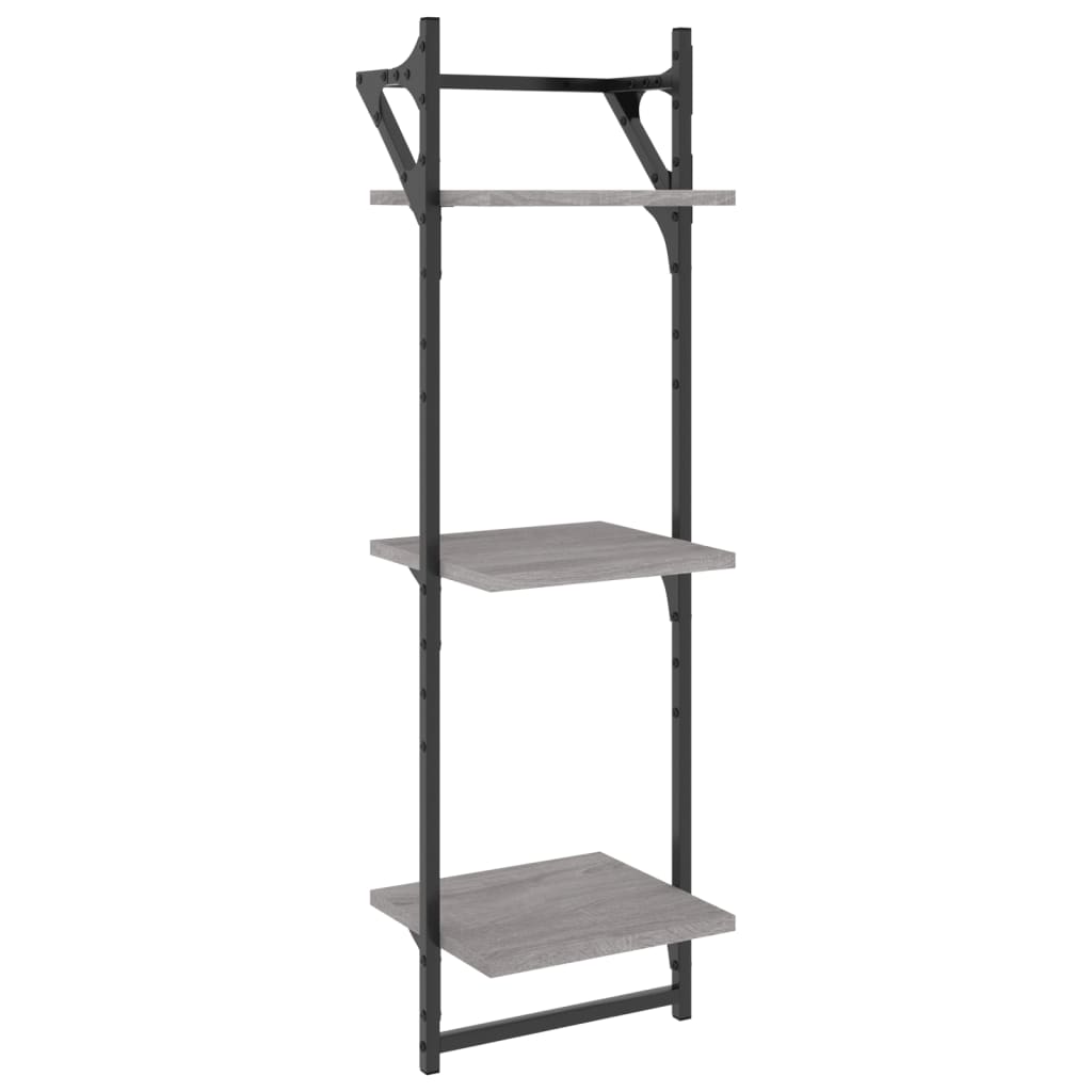 vidaXL 6 Piece Wall Shelf Set with Bars Grey Sonoma Engineered Wood