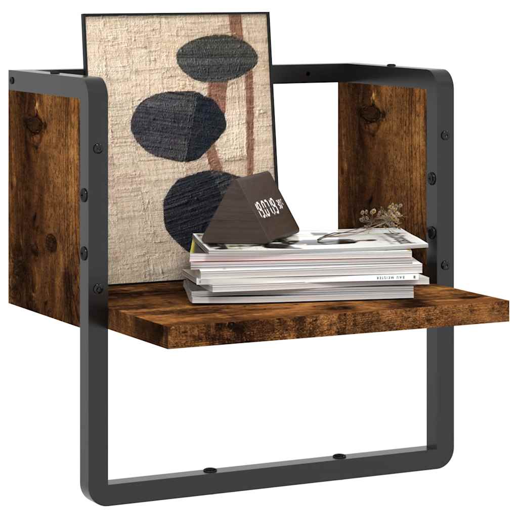 vidaXL Wall Shelf with Bar Smoked Oak 30x25x30 cm