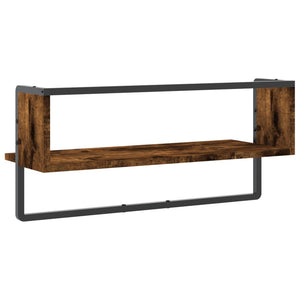 vidaXL Wall Shelf with Bar Smoked Oak 65x25x30 cm