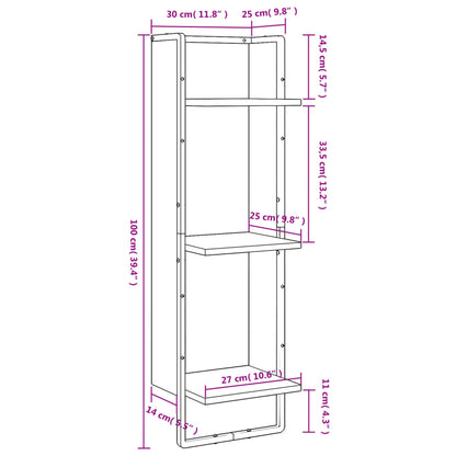 vidaXL 3-Tier Wall Shelf Smoked Oak 30x25x100 cm Engineered Wood