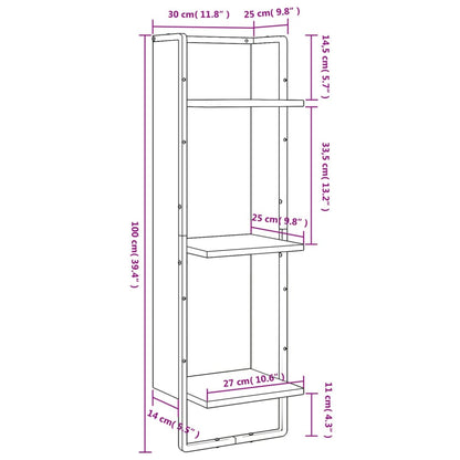 vidaXL 3-Tier Wall Shelf Brown Oak 30x25x100 cm Engineered Wood