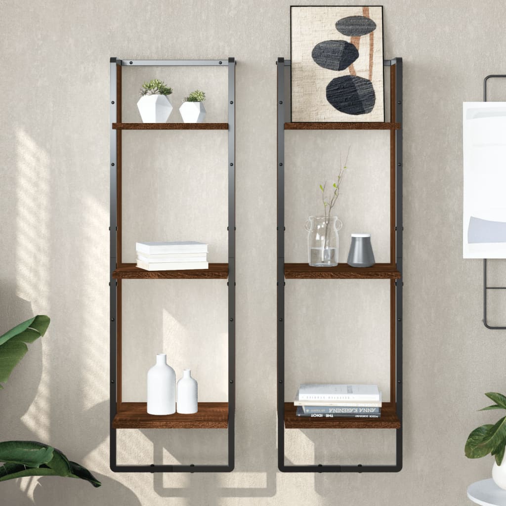 vidaXL 3-Tier Wall Shelf Brown Oak 30x25x100 cm Engineered Wood