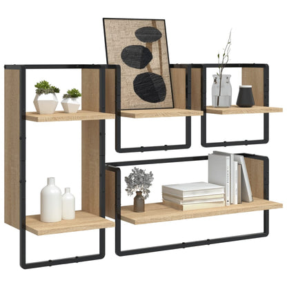vidaXL 4 Piece Wall Shelf Set with Bars Sonoma Oak Engineered Wood