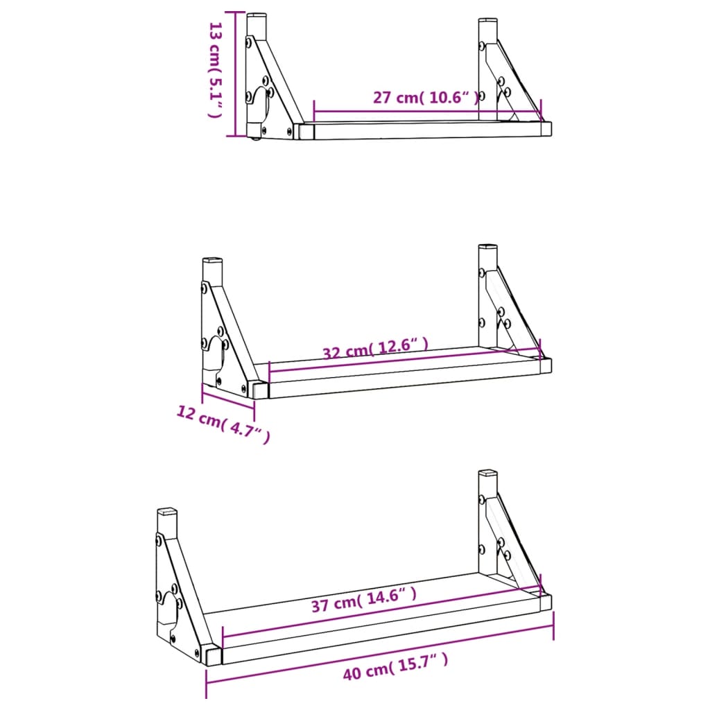 vidaXL 3 Piece Wall Shelf Set Sonoma Oak Engineered Wood