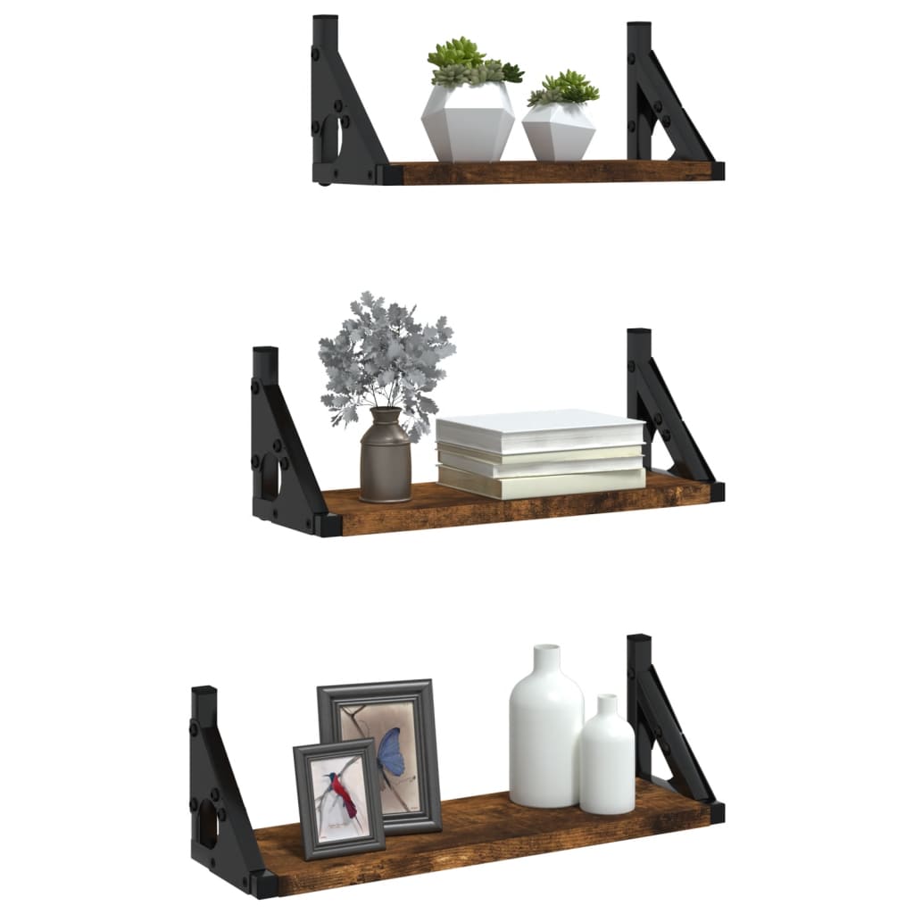 vidaXL 3 Piece Wall Shelf Set Smoked Oak Engineered Wood