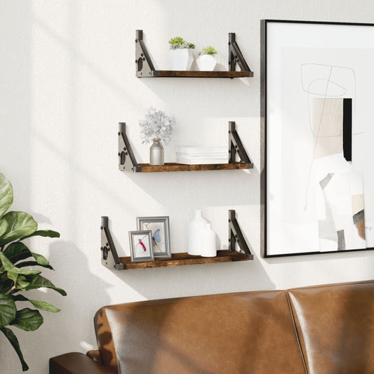 vidaXL 3 Piece Wall Shelf Set Smoked Oak Engineered Wood