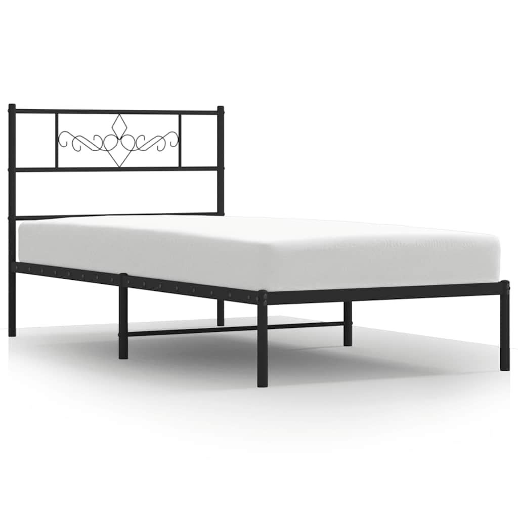 vidaXL Bed Frame | Black | Powder-Coated Steel | Single | Bed Frame