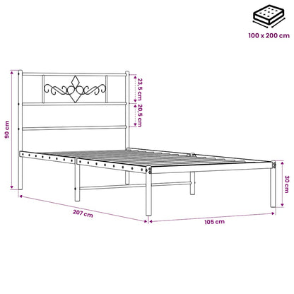 vidaXL Bed Frame | Black | Powder-Coated Steel | Single | Bed Frame