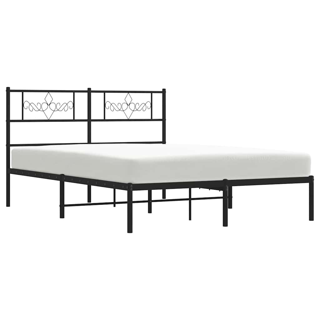 vidaXL Metal Bed Frame without Mattress with Headboard Black 135x190cm