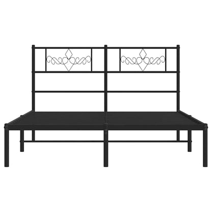 vidaXL Metal Bed Frame without Mattress with Headboard Black 135x190cm