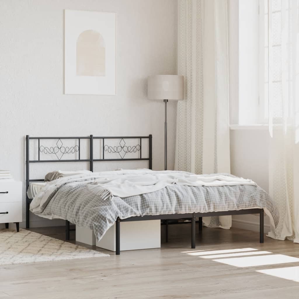vidaXL Metal Bed Frame without Mattress with Headboard Black 160x200cm