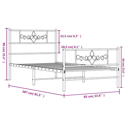 vidaXL Bed Frame | Black | Steel | 80x200 cm | Bed Frame | Rectangular | Modern