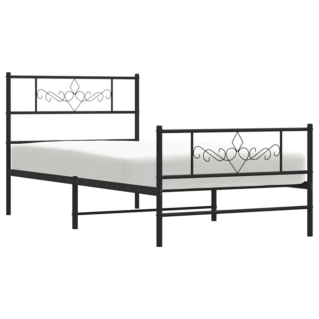 vidaXL Metal Bed Frame without Mattress with Footboard Black 100x190cm