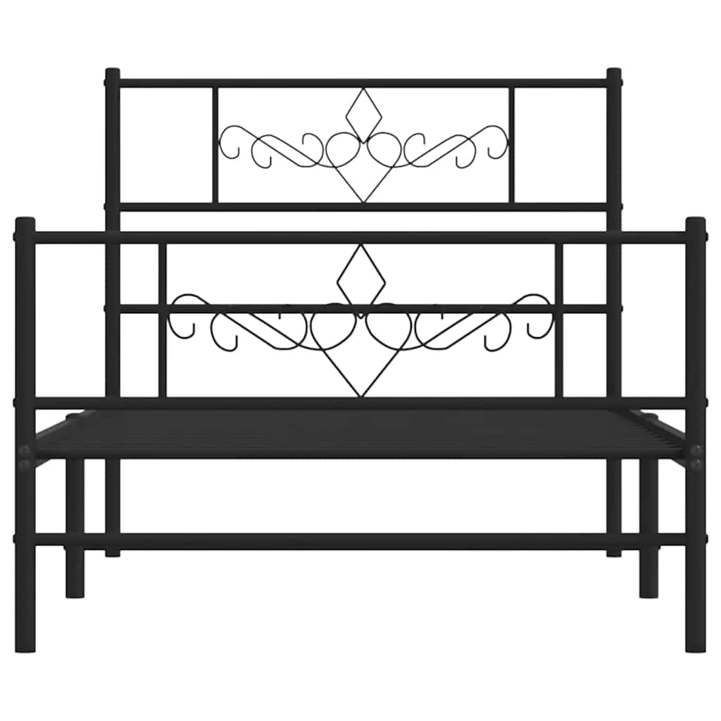 vidaXL Metal Bed Frame without Mattress with Footboard Black 100x190cm