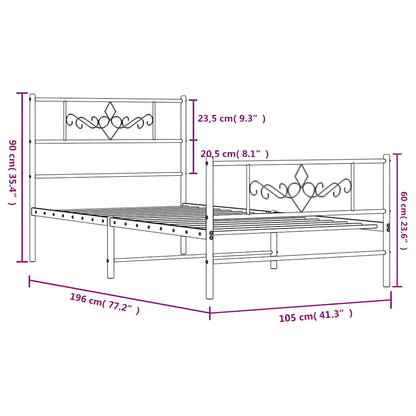 vidaXL Metal Bed Frame without Mattress with Footboard Black 100x190cm