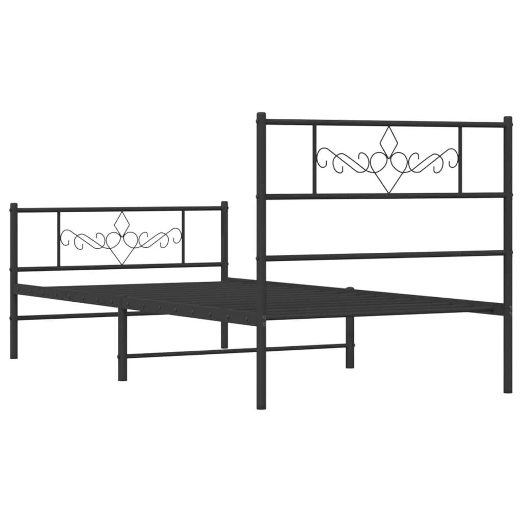 vidaXL Metal Bed Frame without Mattress with Footboard Black 107x203cm