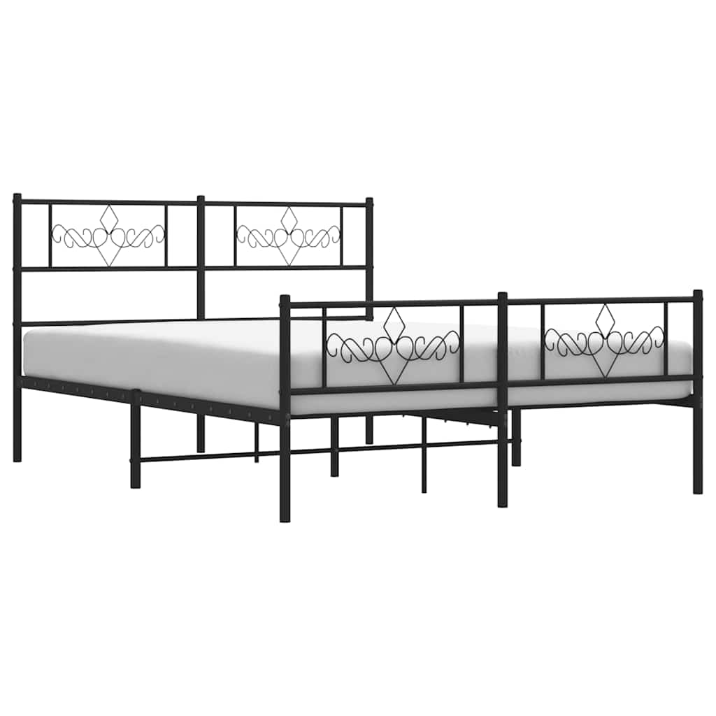 vidaXL Metal Bed Frame without Mattress with Footboard Black 135x190cm