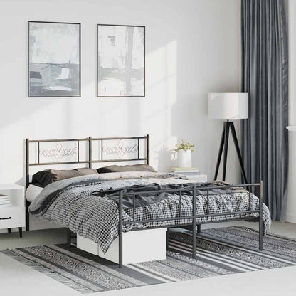 vidaXL Metal Bed Frame without Mattress with Footboard Black 135x190cm