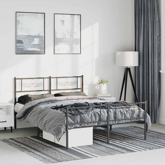 vidaXL Metal Bed Frame without Mattress with Footboard Black 135x190cm
