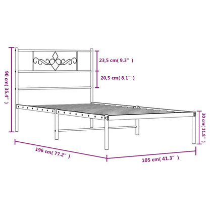 vidaXL Metal Bed Frame without Mattress with Headboard White 100x190cm