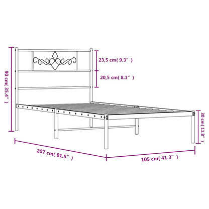 vidaXL Metal Bed Frame without Mattress with Headboard White 100x200cm