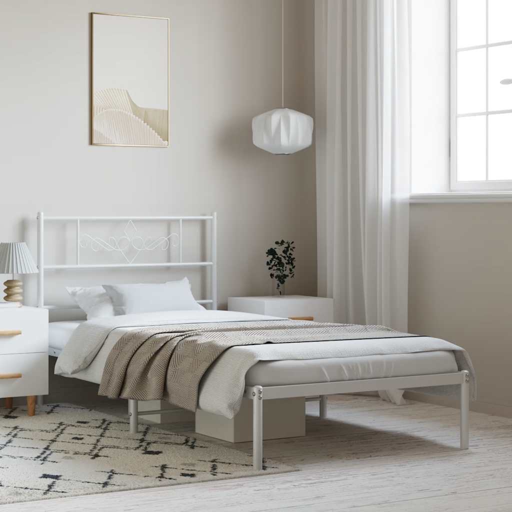 vidaXL Metal Bed Frame without Mattress with Headboard White 100x200cm