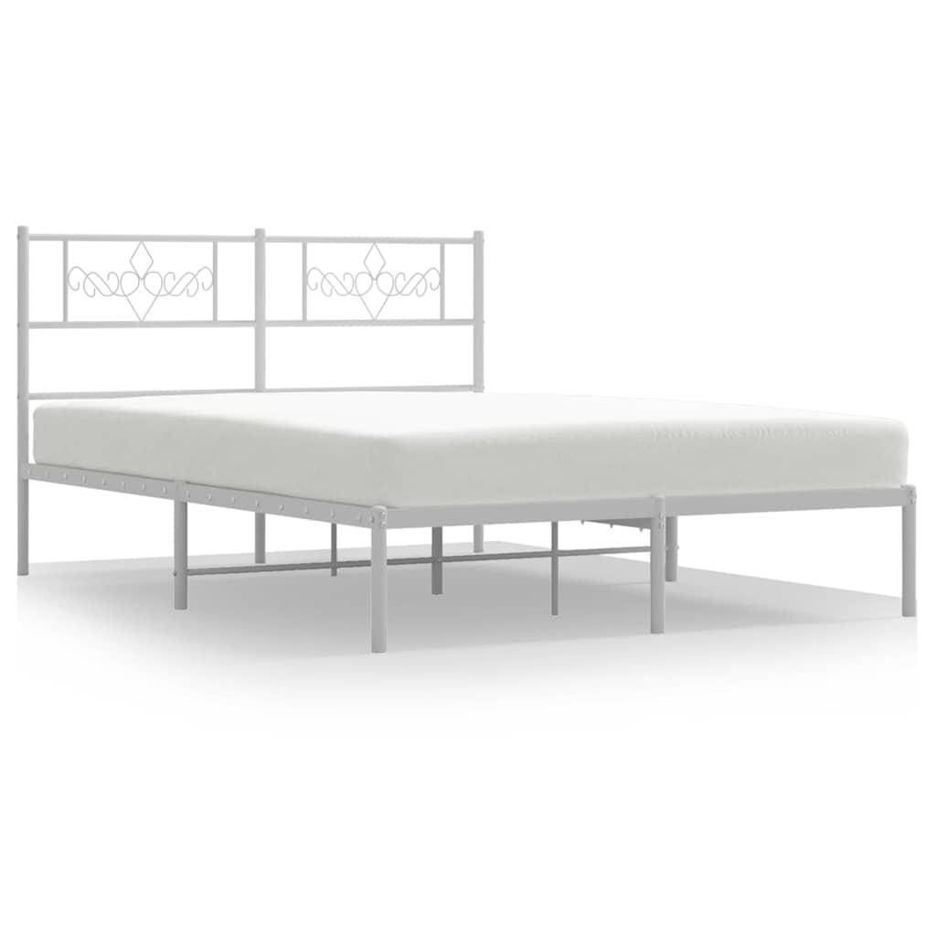 vidaXL Metal Bed Frame without Mattress with Headboard White 135x190cm