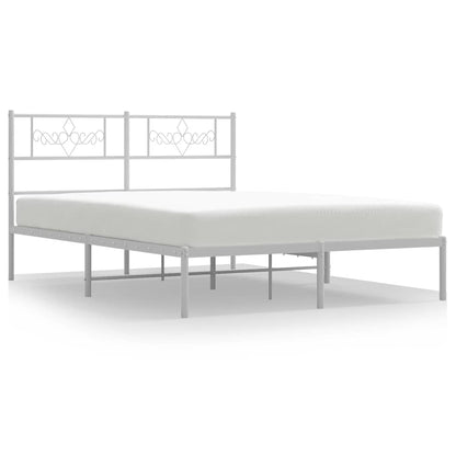 vidaXL Metal Bed Frame without Mattress with Headboard White 135x190cm