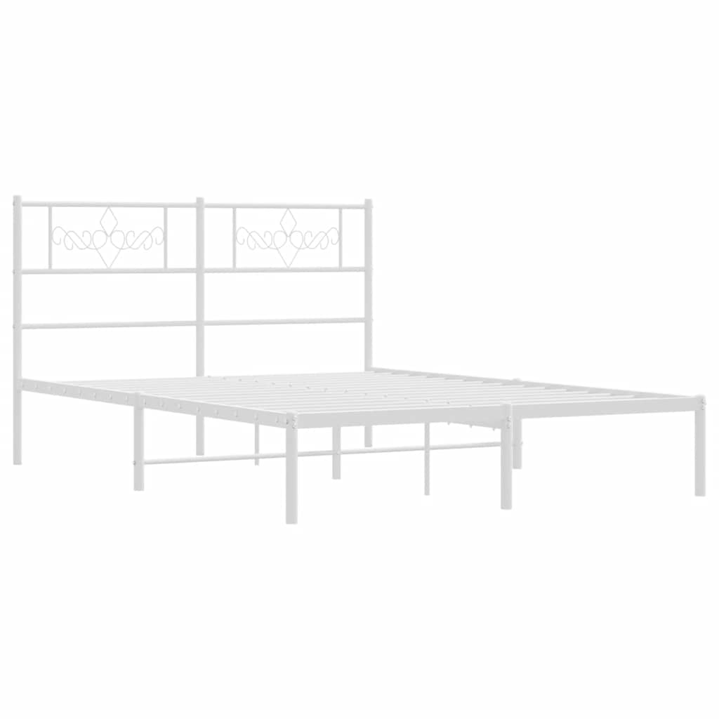 vidaXL Metal Bed Frame without Mattress with Headboard White 150x200cm