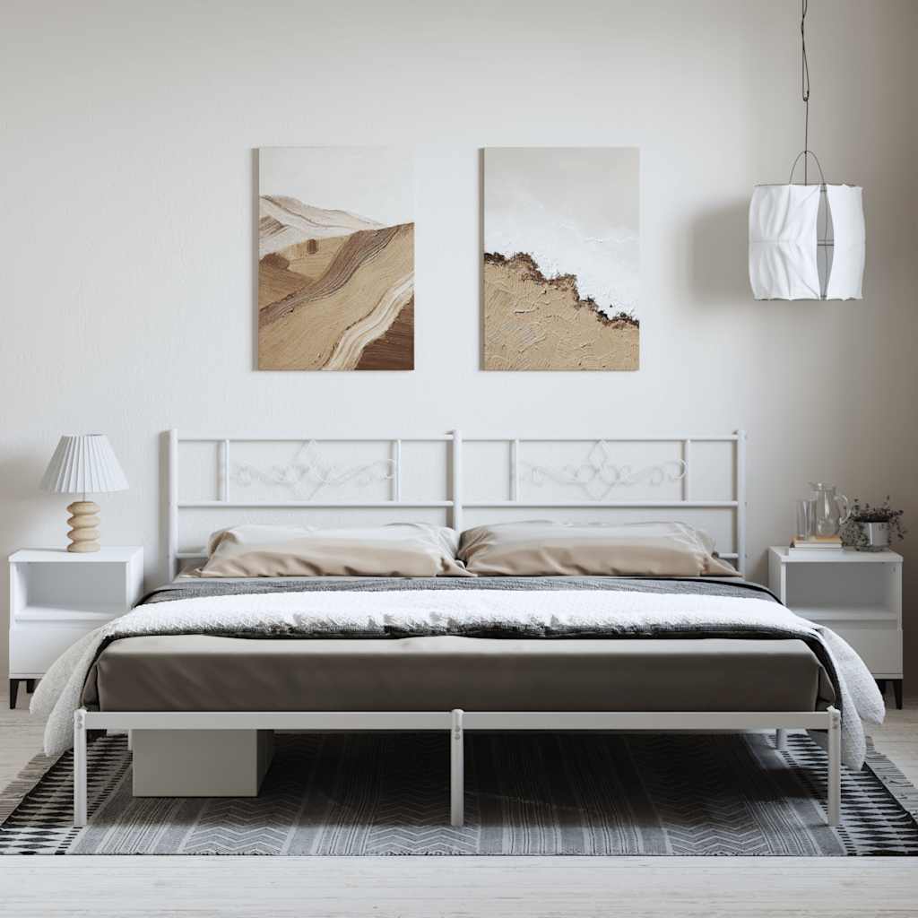vidaXL Bed Frame | White | Powder-Coated Steel | Double | Bed Frame