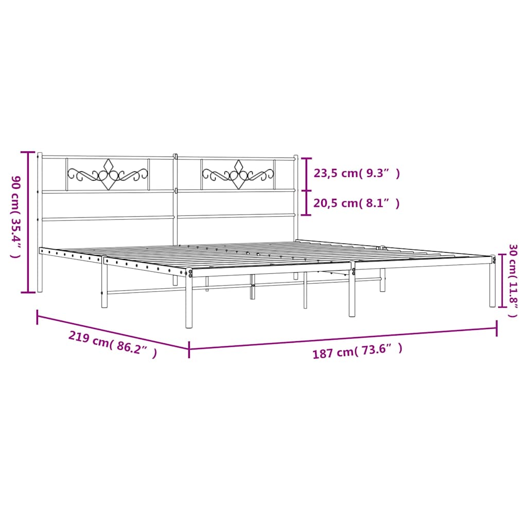 vidaXL Bed Frame | White | Powder-Coated Steel | Double | Bed Frame