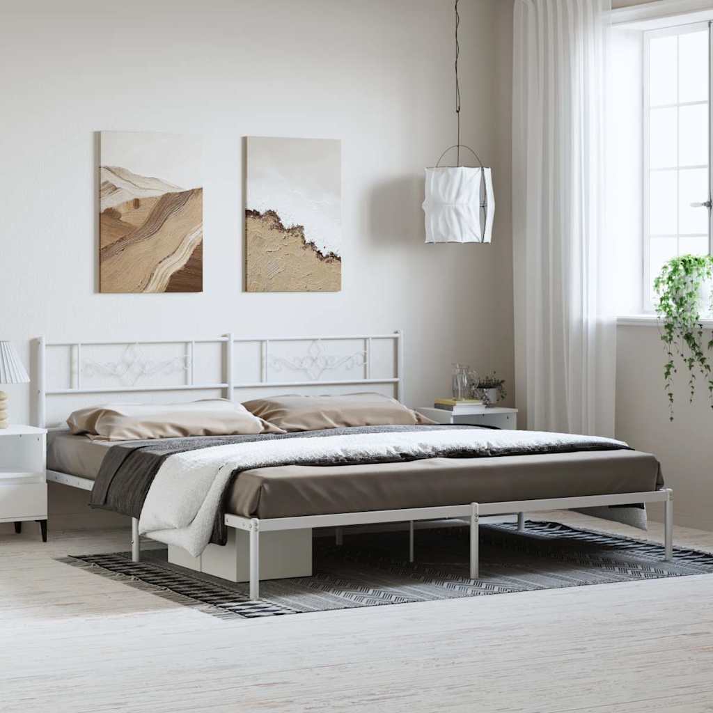 vidaXL Bed Frame | White | Powder-Coated Steel | Double | Bed Frame