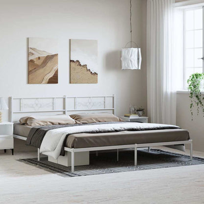 vidaXL Bed Frame | White | Powder-Coated Steel | Double | Bed Frame