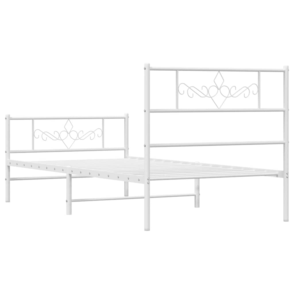 vidaXL Metal Bed Frame without Mattress with Footboard White 100x200cm