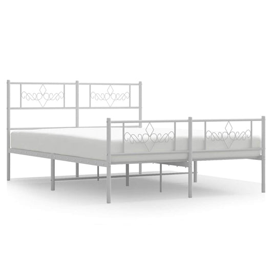 vidaXL Metal Bed Frame without Mattress with Footboard White 135x190cm