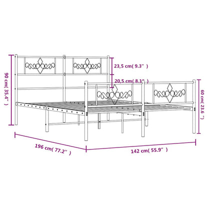 vidaXL Metal Bed Frame without Mattress with Footboard White 135x190cm