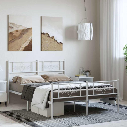 vidaXL Metal Bed Frame without Mattress with Footboard White 135x190cm