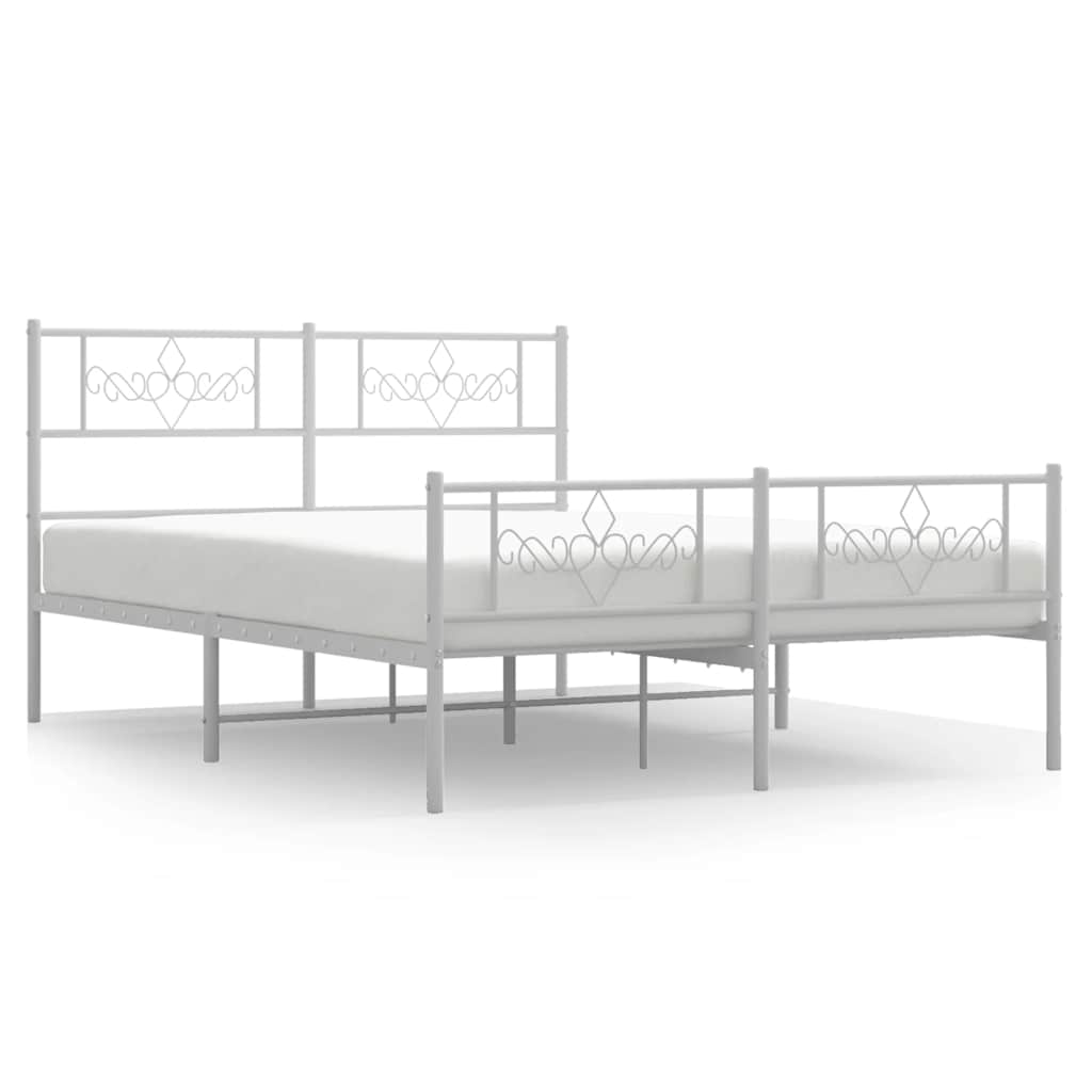 vidaXL Metal Bed Frame without Mattress with Footboard White 150x200cm